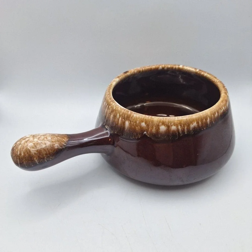 McCoy Pottery Onion Soup Bowl Brown Drip Glaze Handle‎ USA Vintage